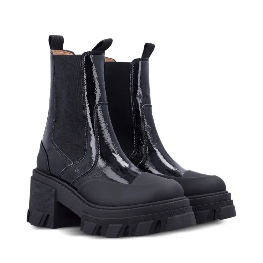 GANNI patent-leather cleated Chelsea boots